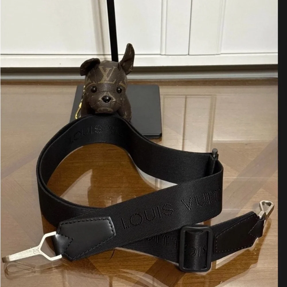 Louis Vuitton Black Embossed Logo Wide Shoulder Strap